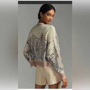 Pilcro Anthropologie Knit Cardigan Cropped Boho Sweater  Trees Forest Orang XL